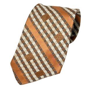Vtg ELSA SCHIAPARELLI Mens Tie 70s Wide Orange Brown White Stripes & Squares